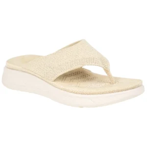 Sandalias de Dedo con Cuña de 3cm para Mujer de Tela Beige con Brillos - Amarpies ABZ28661