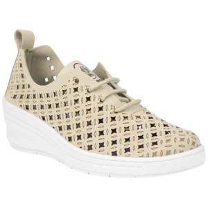 Zapatillas de Vestir con Cuña para Mujer en Tela Calada Color Beige - Flossy 8300