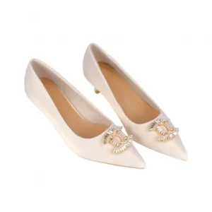 Zapatos Salón Mujer Raso Negro Beige Adorno Punta Fina Tacon Chupete Guapissima JM013E