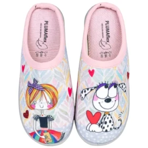 Zapatilla Abierta de Casa Estampada Plumaflex 12317 Chica Corazón