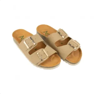 Sandalia Planas de Mujer Beis Marron Negro Gris y Verde con Doble Hebilla en Serraje Autenti 0747