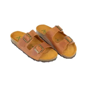 Sandalias Bio Planas de Piel Autenti para Mujer con Doble Hebilla - 11096