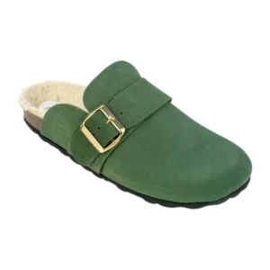 Zuecos de Mujer Invierno Verde Serraje Planta Borreguito Tira Ancha Autenti 14231