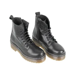 Botin Militar Mujer Negra Piel con Plataforma Cremallera 124 Talla 36