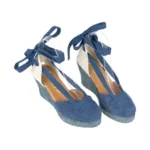 Cuña de Esparto para Mujer Verano Rosa y Azul Serraje 7 Cuerdas Doble Plataforma Lazos Picon 18236-P4