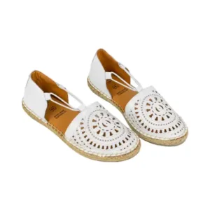 Alpargatas Planas de mujer en Piel Troquelada Blanco Camel Dorado Punta Talon Top3 NANSY