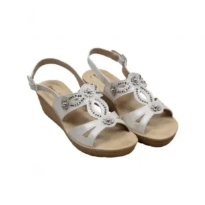 Sandalia Elegante de Mujer Blanca Dorada y Negra con Cuña y Abalorios Inblu GM000043