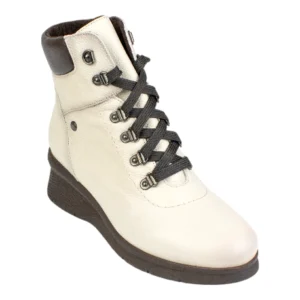 Botines cuña mujer en piel color beige con cordones y cremallera - Kaola 7613