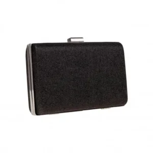 Clutch de Fiesta Rígido Negro con Brillo y Cadena Plateada LALA 88