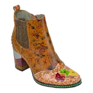 Botines Chelsea de Piel con Estampado Floral y Tacón Geométrico - Laura Vita MAEVAO 05