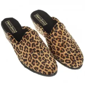 Zapatilla de Casa Mujer Invierno Abierta Cuña Estampado Leopardo Terciopelo Made in Spain 4304
