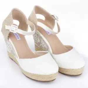Cuñas Altas Esparto Blancas Mujer Mandarina LETICIA