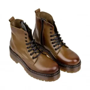 Militar Plataforma Mujer Granate Verde en Piel con Cremallera Brans 124 Talla 41