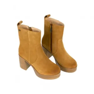 Botines Marrones Tacon Ancho y Plataforma en Piel serraje Mustang 54099