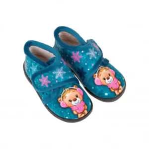 Zapatilla de Andar por Casa Niña y Niño Invierno Abotinada Estampado Oso Plumaflex 12003