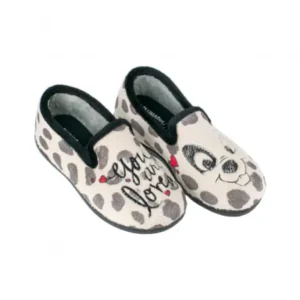 Pantuflas de Mujer Invierno Cerradas Beis con Estampado Dalmata Plumaflex 12282