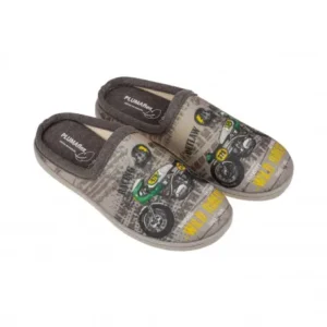 Pantuflas de Hombre Verano Abiertas Gris Estampado Moto Plumaflex 12340