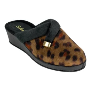 Zapatilla Casa Mujer Verano Abierta Leopardo Cuña Salemera AT313636