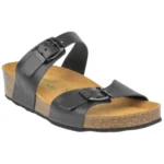 Sandalias Bio de Piel Negra con Cuña de Corcho y Doble Hebilla - Autenti 12284