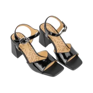 Sandalia Fiesta Charol Tacón Ancho (Beis/Negro) - Mustang 52796