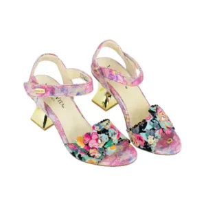 Sandalia Laura Vita de Tacón Alto Geometrico Piel Estampada Flores HACSIO 06