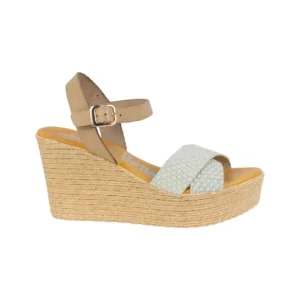 Sandalia Piel Marron y Beis Cuña Cruzada Plantilla Gel La Vida Es Bella 4738