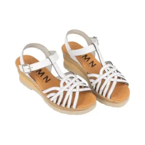 Sandalias Mujer Estilo Cangrejera Blanco Piel Plantilla Gel Confort KMN F-1088