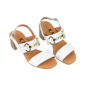 Sandalias de Vestir de Piel para Mujer con Tacón Ancho y Estribo Decorativo - KMN F-7001