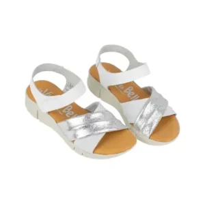 Sandalia Piel Tubular Blanco-Plata y Cuero- Platino Cruzada Plantilla Gel La Vida Es Bella 4743