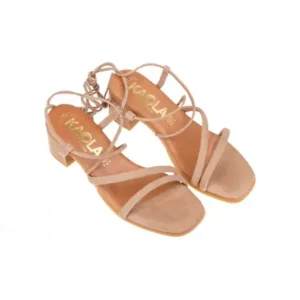 Sandalia Tacón Cordón Tobillo (Platino/Beis/Negro) - Kaola 979