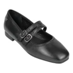 Merceditas Mujer Piel Negra Tacón Bajo y Hebilla - Top3 SA24697