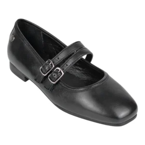 Merceditas Mujer Piel Negra Tacón Bajo y Hebilla - Top3 SA24697