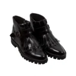 Botines Casual Mujer Piel Florenti Granate y Negro con  con Fleco Vexed