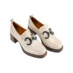 Mocasin Mujer en Charol Negro Beige con Tacon Cuadrado y Plataforma Wikers E-138