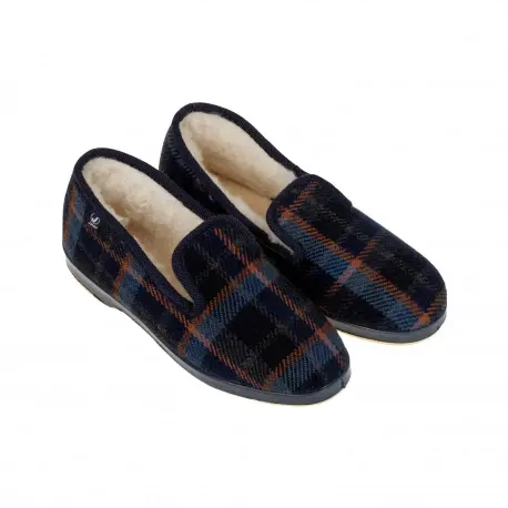 Zapatillas de Hombre Estar por Casa Invierno a Cuadros Azul con Forro Borreguito Javer 106