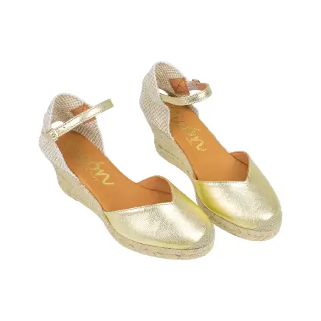 Alpargata Dorada Cuña Esparto Piel - Picón 27280-B