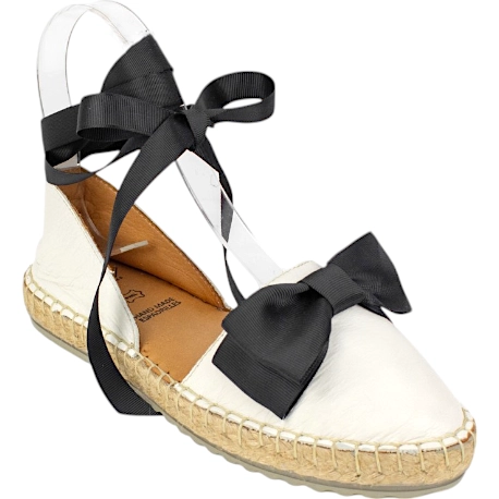 Alpargatas Planas de Piel Blanca con Plataforma de 2.5cm y Lazo - Top3