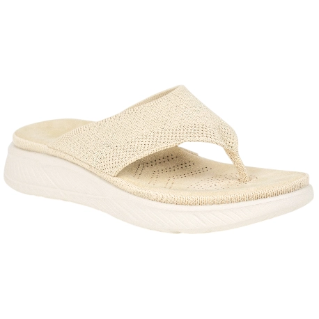 Sandalias de Dedo con Cuña de 3cm para Mujer de Tela Beige con Brillos - Amarpies ABZ28661