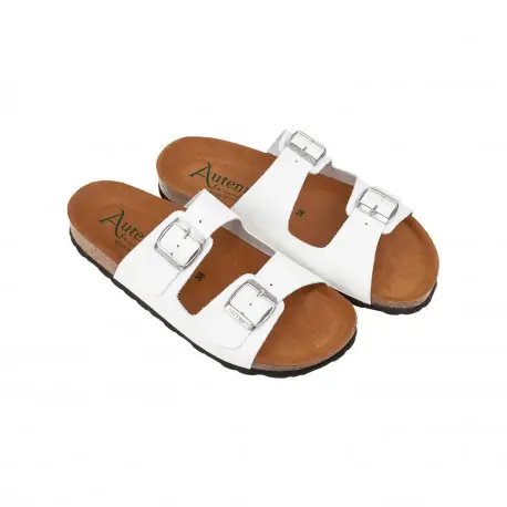 Sandalias Bio Planas de Piel Autenti para Mujer con Doble Hebilla - 11096