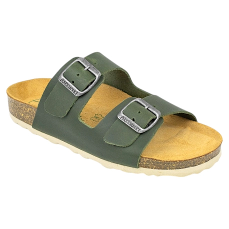 Sandalias Bio Planas de Piel Autenti para Mujer con Doble Hebilla - 11096