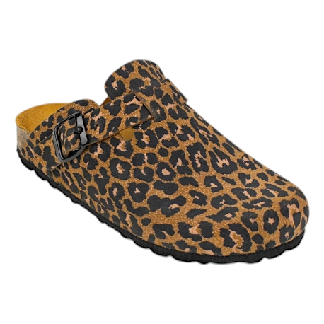 Zuecos Bio de Piel con Estampado de Leopardo para Mujer - Autenti 355