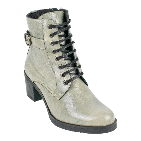 Botin Gris Mujer Piel en Charol Cordones y Cremallera Plantílla Extraíble Baerchi 40166