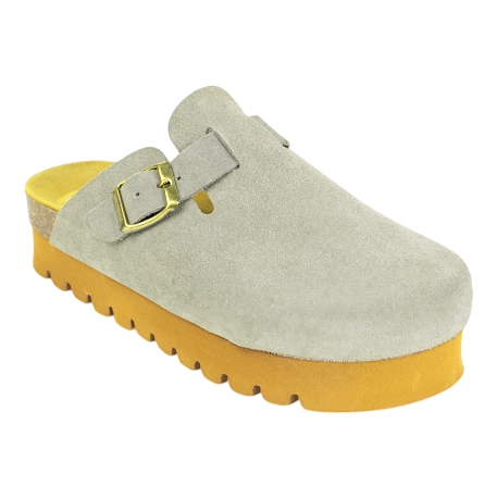 Zuecos plataforma en piel serraje de Mujer - Biocomfort HOM-002