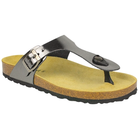 Sandalias Bio Planas Estilo Esclava de Piel Metalizada - Biocomfort WILL 005