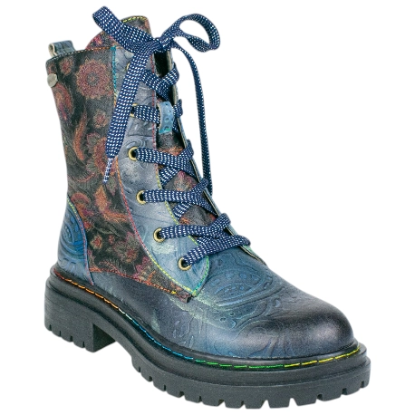 Botas Militares de Diseño para Mujer con Estampado Floral y Cremallera - Laura Vita - KANDYO 24