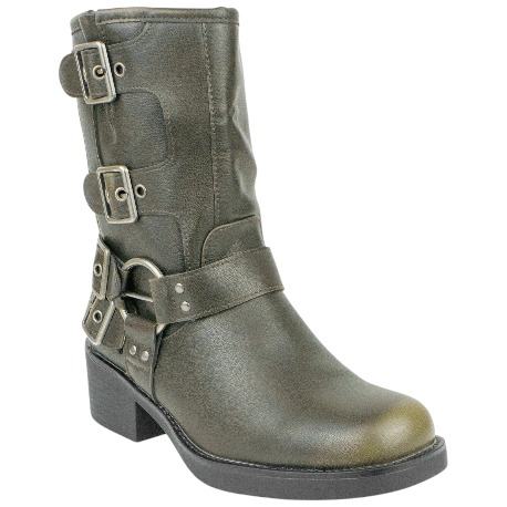 Botas Biker de Media Caña para Mujer con Hebillas y Tacón Medio - Ideal Shoes 9650A