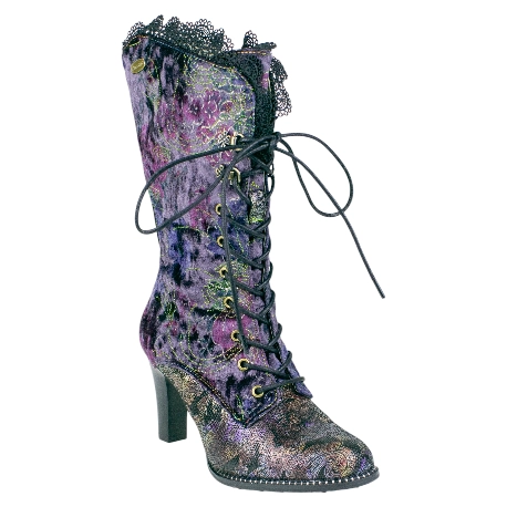 Bota Mujer Piel y Terciopelo Fantasia Violeta Cordón y Cremallera Laura Vita ALCBANEO 351
