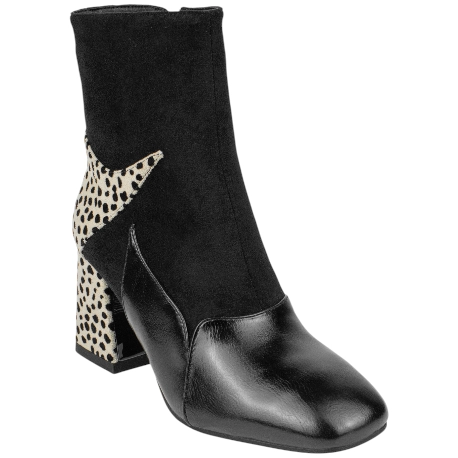 Botín Combinado Negro Tacón Medio Animal Print Azarey 578K120