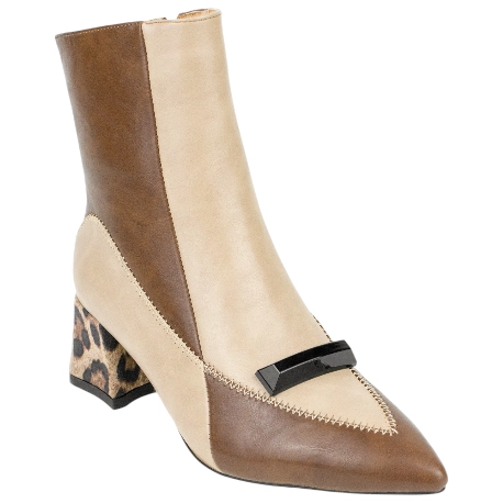 Botines de Tacón Ancho Animal Print con Punta Fina Bicolor - Azarey 578K381