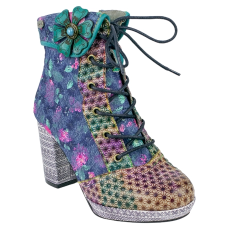 Botines de Tacón Laura Vita con Diseño Floral y Geométrico Multicolor - NACIO 46